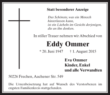 Anzeige von Eddy Ommer von  Wochenende 