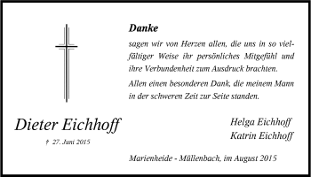 Anzeige von Dieter Eichhoff von  Anzeigen Echo 