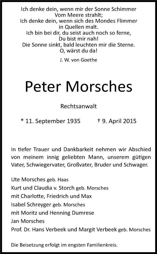  Traueranzeige für Peter Morsches vom 25.04.2015 aus Kölner Stadt-Anzeiger / Kölnische Rundschau / Express