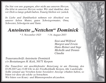 Anzeige von Antoinette  Dominick von  Werbepost 