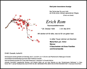 Anzeige von Erich Rom von Kölner Stadt-Anzeiger / Kölnische Rundschau / Express