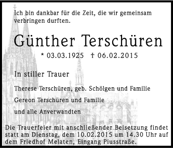 Anzeige von Günther Terschüren von Kölner Stadt-Anzeiger / Kölnische Rundschau / Express