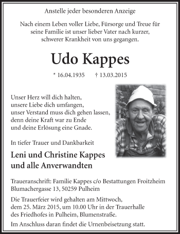 Anzeige von Udo Kappes von  Sonntags-Post 