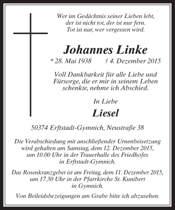 Anzeige von Johannes Linke von  Werbepost 
