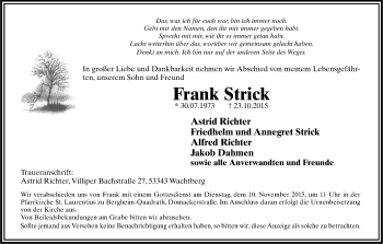 Anzeige von Frank Strick von Kölner Stadt-Anzeiger / Kölnische Rundschau / Express