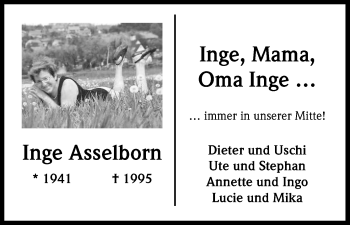 Anzeige von Inge Asselborn von Kölner Stadt-Anzeiger / Kölnische Rundschau / Express