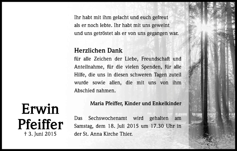  Traueranzeige für Erwin Pfeiffer vom 11.07.2015 aus Kölner Stadt-Anzeiger / Kölnische Rundschau / Express