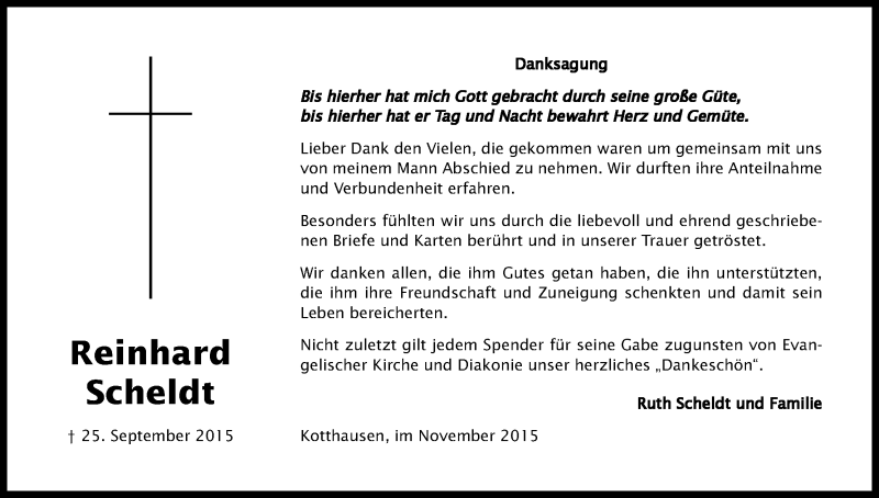  Traueranzeige für Reinhard Scheldt vom 21.11.2015 aus Kölner Stadt-Anzeiger / Kölnische Rundschau / Express