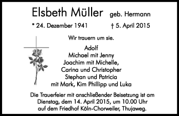 Anzeige von Elsbeth Müller von Kölner Stadt-Anzeiger / Kölnische Rundschau / Express