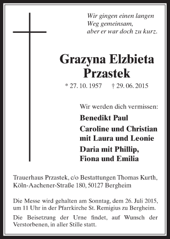 Anzeige von Grazyna Elzbieta Przastek von  Werbepost 