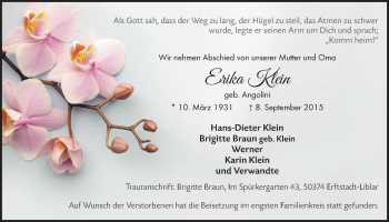 Anzeige von Erika Klein von  Werbepost 