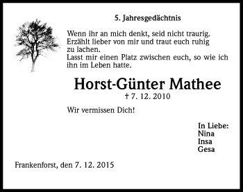 Anzeige von Horst-Günter Mathee von Kölner Stadt-Anzeiger / Kölnische Rundschau / Express