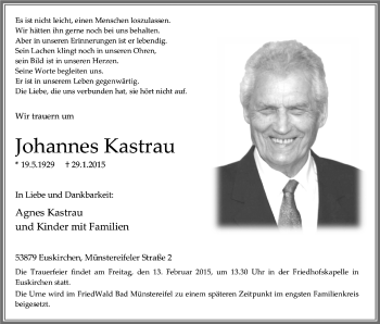 Anzeige von Johannes Kastrau von  Blickpunkt Euskirchen 