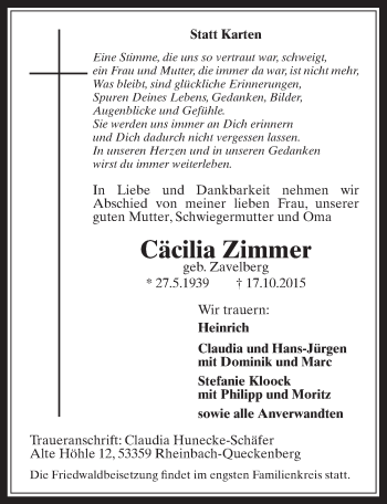Anzeige von Cäcilia Zimmer von  Schaufenster/Blickpunkt 