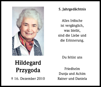 Anzeige von Hildegard Przygoda von Kölner Stadt-Anzeiger / Kölnische Rundschau / Express