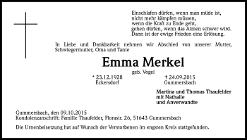 Anzeige von Emma Merkel von Kölner Stadt-Anzeiger / Kölnische Rundschau / Express