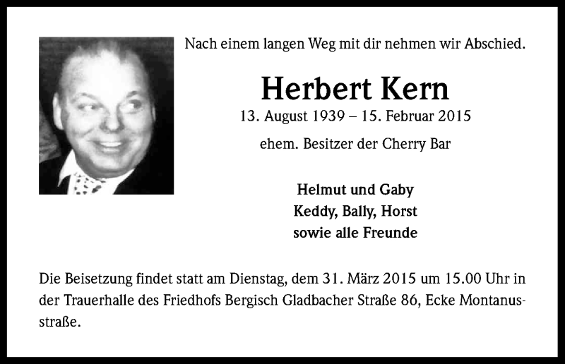  Traueranzeige für Herbert Kern vom 28.03.2015 aus Kölner Stadt-Anzeiger / Kölnische Rundschau / Express