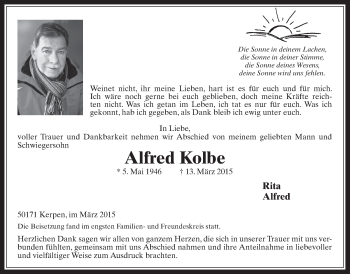 Anzeige von Alfred Kolbe von  Werbepost 
