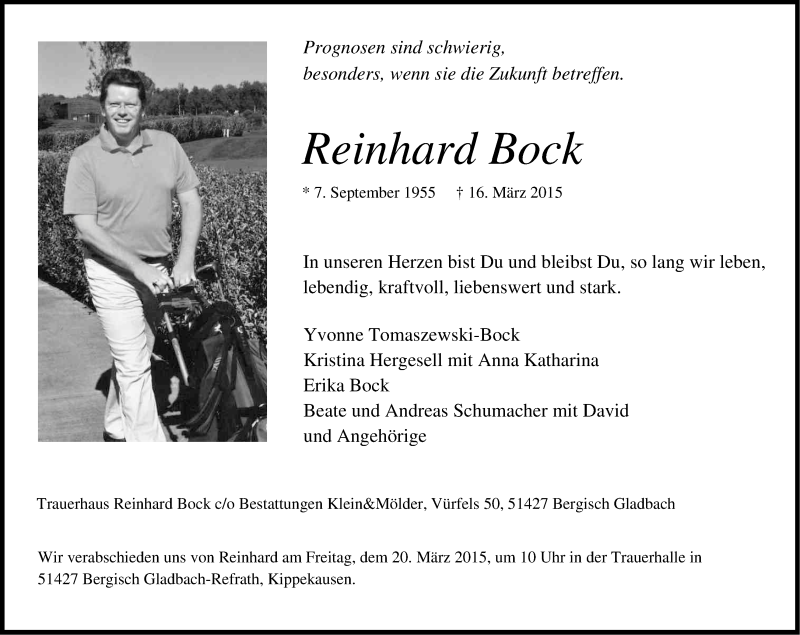  Traueranzeige für Reinhard Bock vom 18.03.2015 aus Kölner Stadt-Anzeiger / Kölnische Rundschau / Express