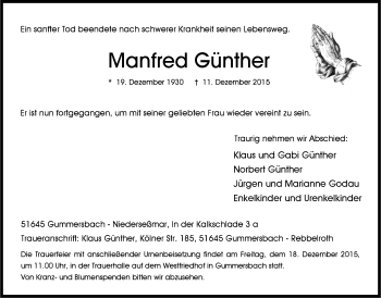 Anzeige von Manfred Günther von  Anzeigen Echo 