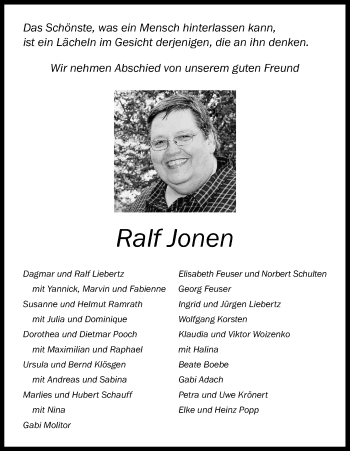 Anzeige von Ralf Jonen von Kölner Stadt-Anzeiger / Kölnische Rundschau / Express