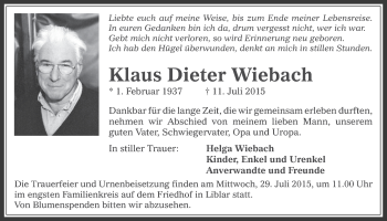 Anzeige von Klaus Dieter Wiebach von  Werbepost 