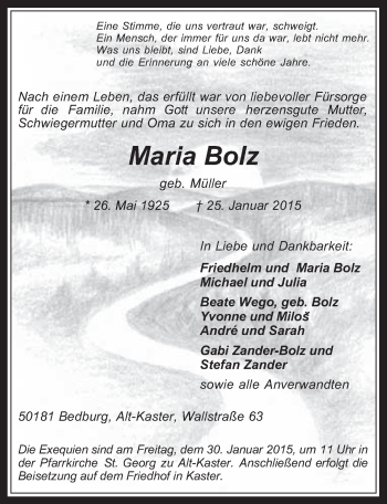 Anzeige von Maria Bolz von  Werbepost 