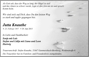 Anzeige von Jutta Knauthe von  Anzeigen Echo 