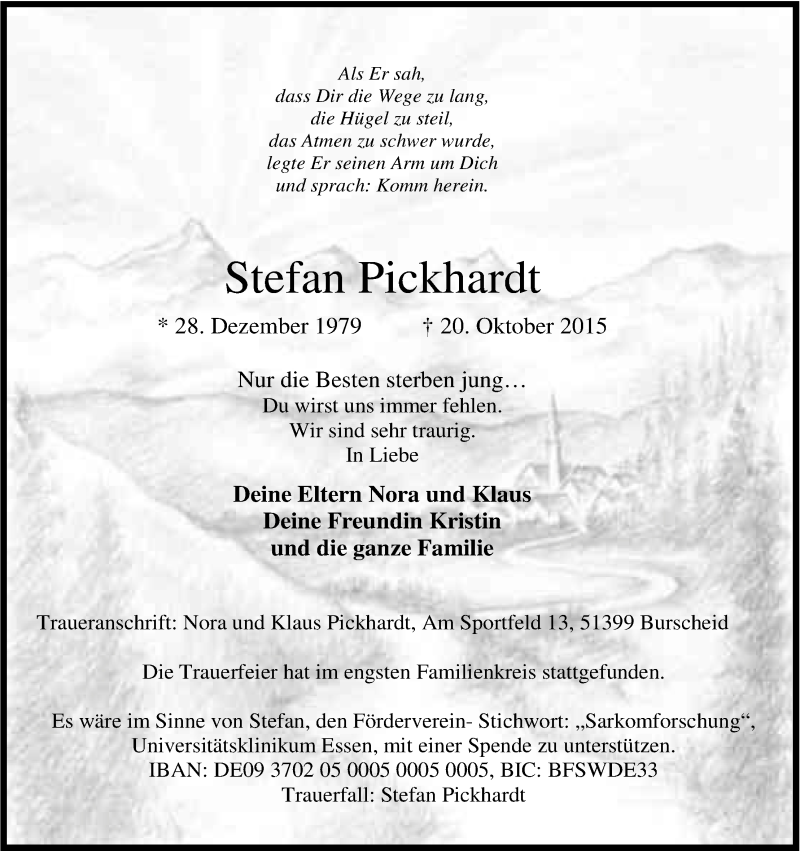  Traueranzeige für Stefan Pickhardt vom 30.10.2015 aus Kölner Stadt-Anzeiger / Kölnische Rundschau / Express