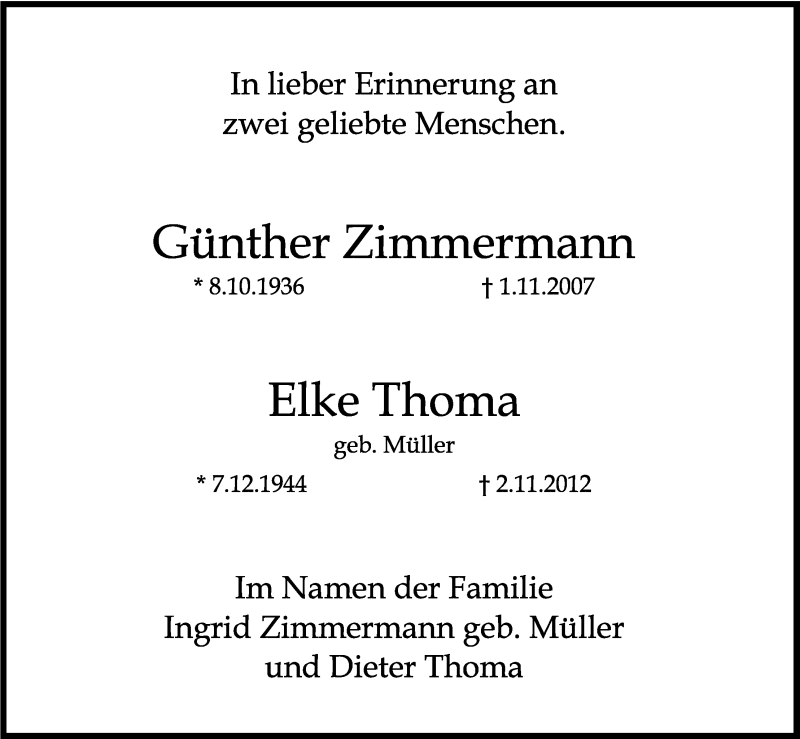  Traueranzeige für Elke Thoma vom 31.10.2015 aus Kölner Stadt-Anzeiger / Kölnische Rundschau / Express