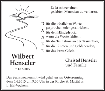 Anzeige von Wilbert Henseler von  Schlossbote/Werbekurier 