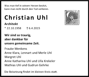 Anzeige von Christian Uhl von Kölner Stadt-Anzeiger / Kölnische Rundschau / Express