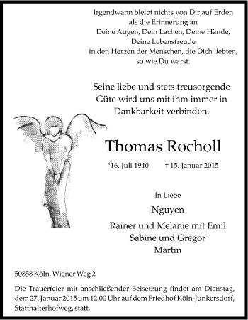 Anzeige von Thomas Rocholl von Kölner Stadt-Anzeiger / Kölnische Rundschau / Express