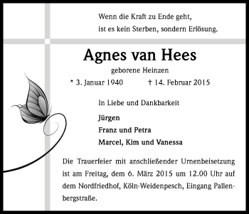 Anzeige von Agnes van Hees von Kölner Stadt-Anzeiger / Kölnische Rundschau / Express