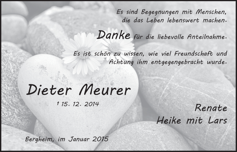  Traueranzeige für Dieter Meurer vom 28.01.2015 aus  Werbepost 
