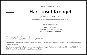 Anzeige von Hans Josef Krengel von Kölner Stadt-Anzeiger / Kölnische Rundschau / Express