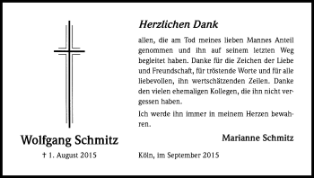 Anzeige von Wolfgang Schmitz von Kölner Stadt-Anzeiger / Kölnische Rundschau / Express
