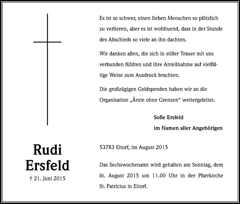  Traueranzeige für Rudi Ersfeld vom 07.08.2015 aus Kölner Stadt-Anzeiger / Kölnische Rundschau / Express
