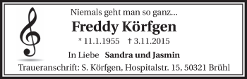 Anzeige von Freddy Körfgen von  Schlossbote/Werbekurier 