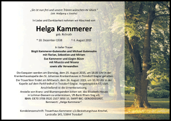 Anzeige von Helga Kammerer von Kölner Stadt-Anzeiger / Kölnische Rundschau / Express
