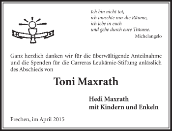 Anzeige von Toni Maxrath von  Sonntags-Post 