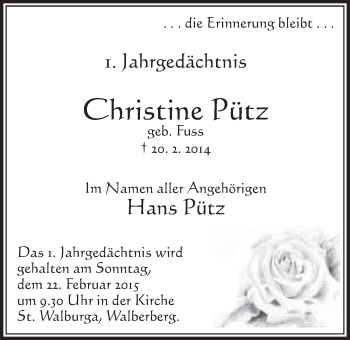 Anzeige von Christine Pütz von  Schlossbote/Werbekurier 