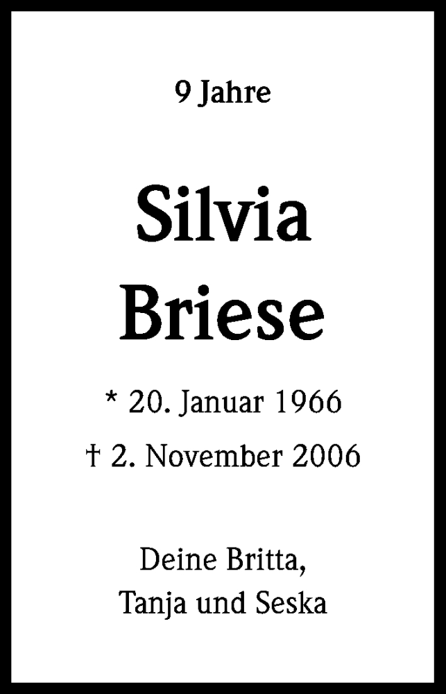  Traueranzeige für Silvia Briese vom 02.11.2015 aus Kölner Stadt-Anzeiger / Kölnische Rundschau / Express