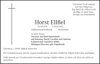 Anzeige von Horst Ellfe von  Blickpunkt Euskirchen 