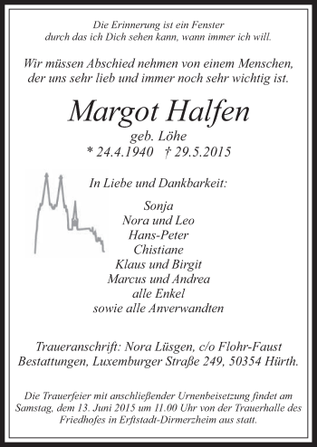 Anzeige von Margot Halfen von  Werbepost 