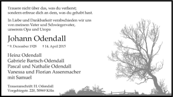 Anzeige von Johann Odendall von Kölner Stadt-Anzeiger / Kölnische Rundschau / Express