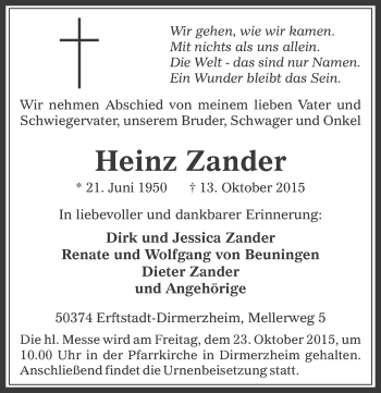 Anzeige von Heinz Zander von  Werbepost 