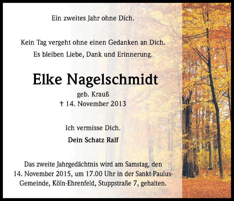  Traueranzeige für Elke Nagelschmidt vom 18.07.2023 aus Köln - Wir Trauern