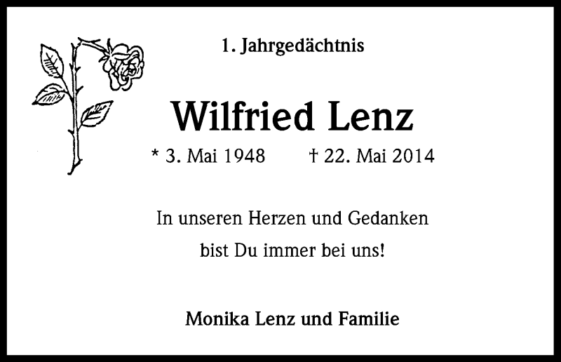  Traueranzeige für Wilfried Lenz vom 22.05.2015 aus Kölner Stadt-Anzeiger / Kölnische Rundschau / Express