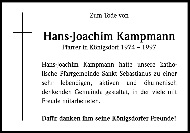  Traueranzeige für Hans-Joachim Kampmann vom 30.05.2015 aus Kölner Stadt-Anzeiger / Kölnische Rundschau / Express